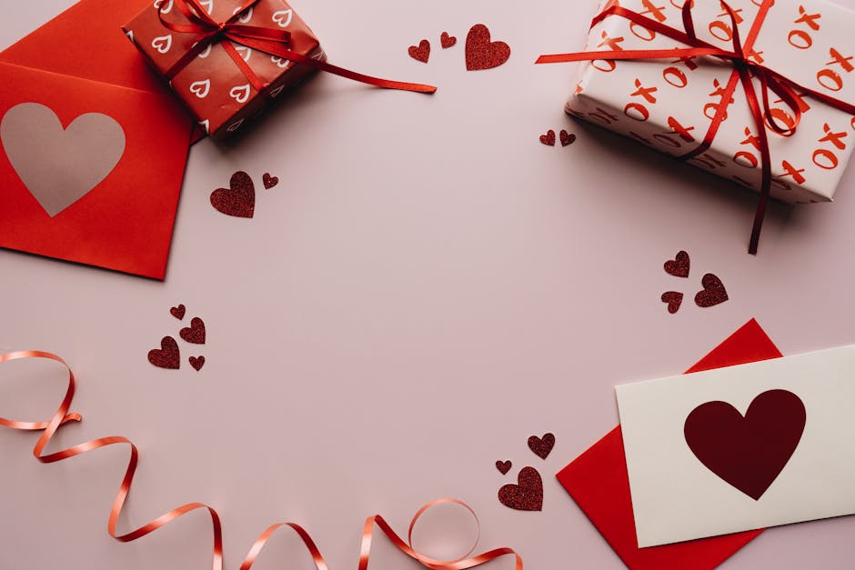 Heartfelt Valentine's Day setup with gifts, cards, and decorations for love celebration.